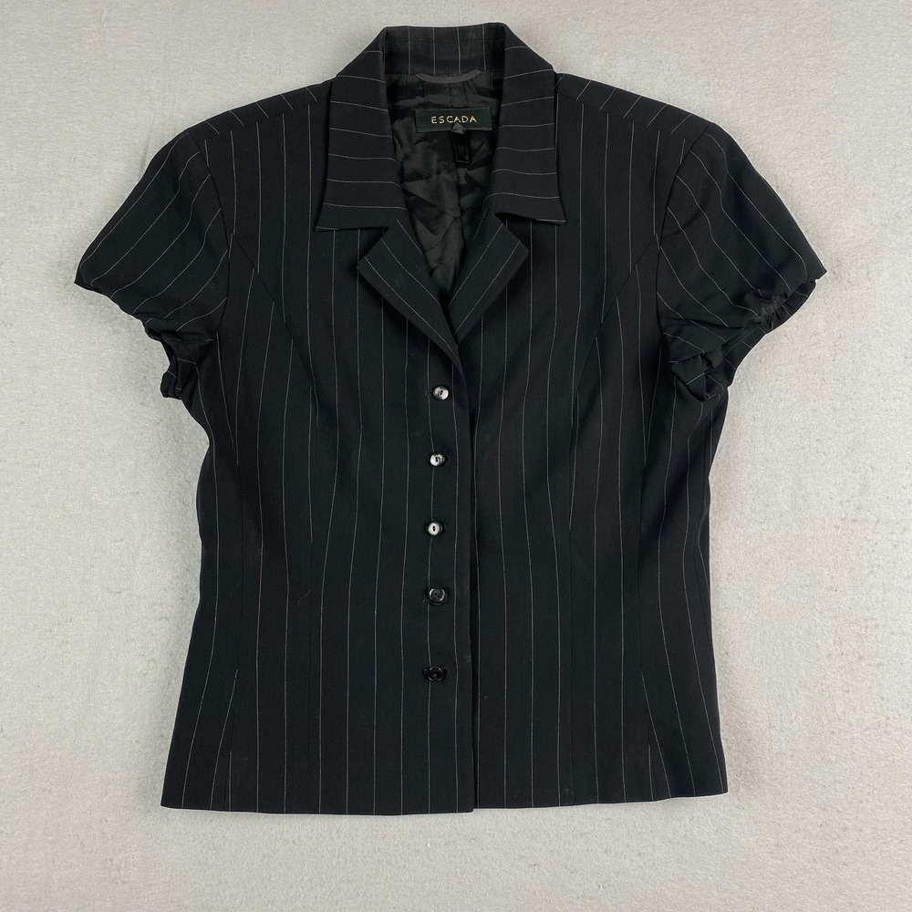 Escacda womens jacket 38 pinstripe puffy short sleeve button front